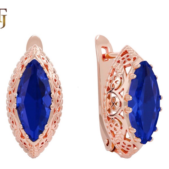 Elegant Blue and Gold Earrings - Picture 1 of 1